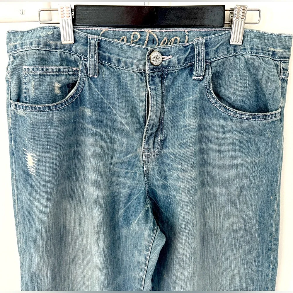 Gap Denim Jeans Boyfriend Pants Girls distressed Capri adjustable Waist 14 Plus